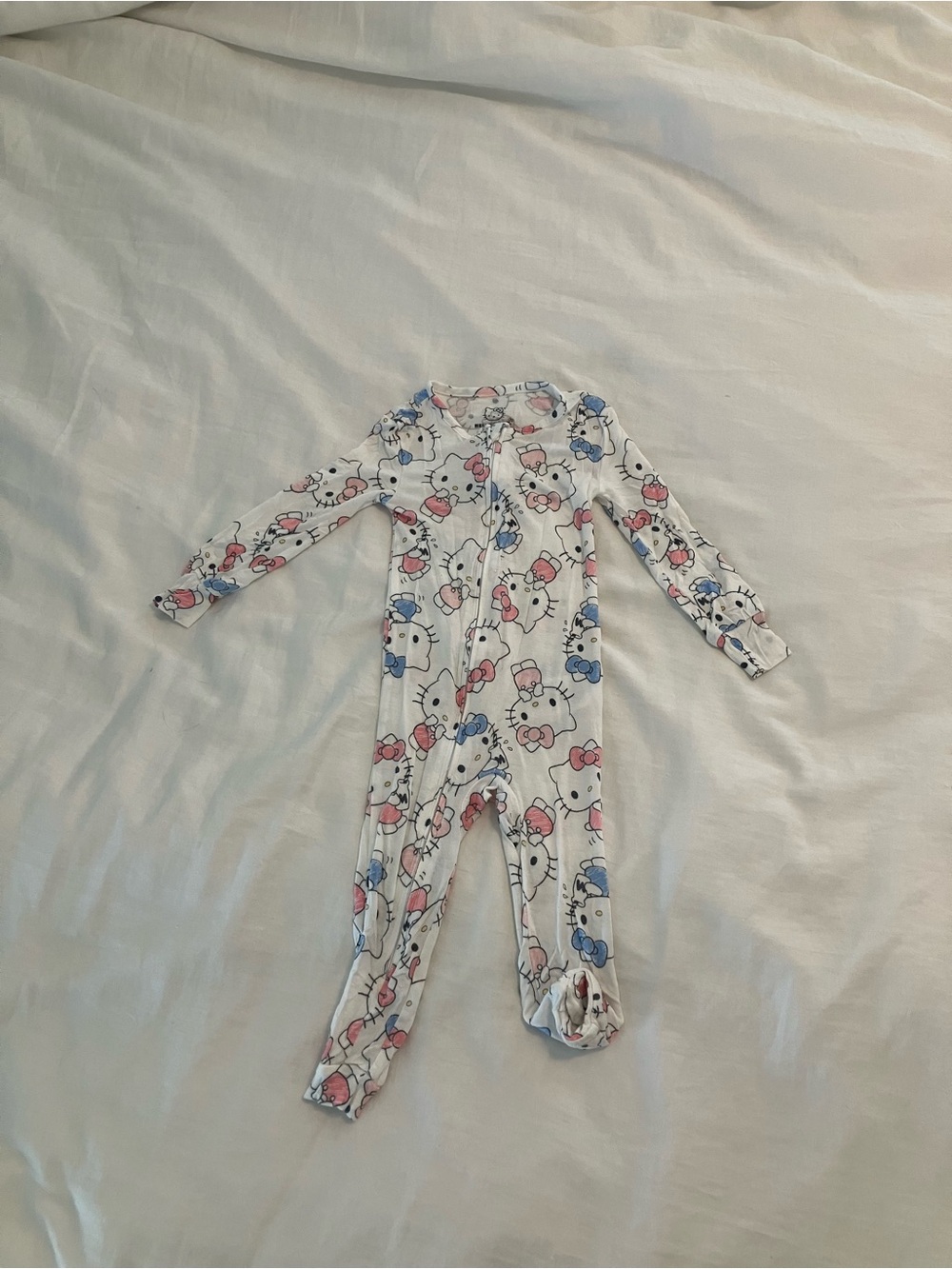 Sanrio White Footed Pajamas with Pink & Blue Hello Kitty Print